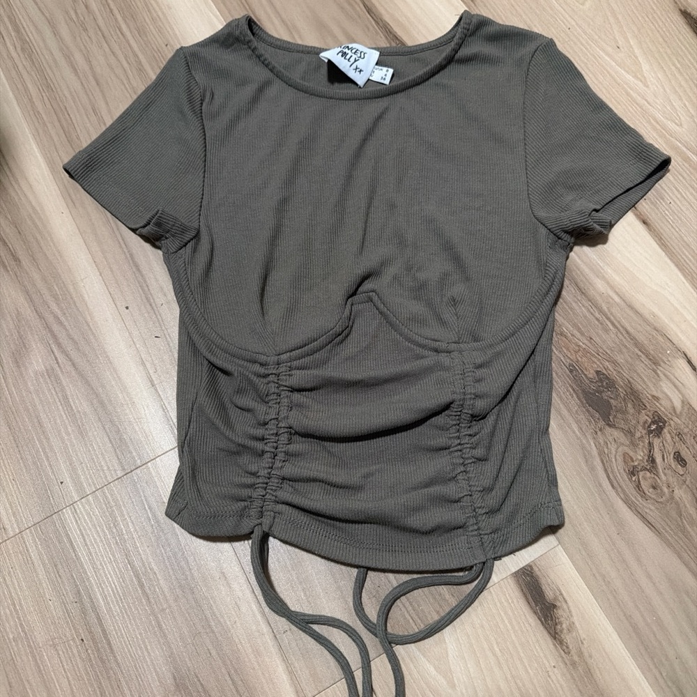 Princess Polly Olive Ruched Cinch Crop Top